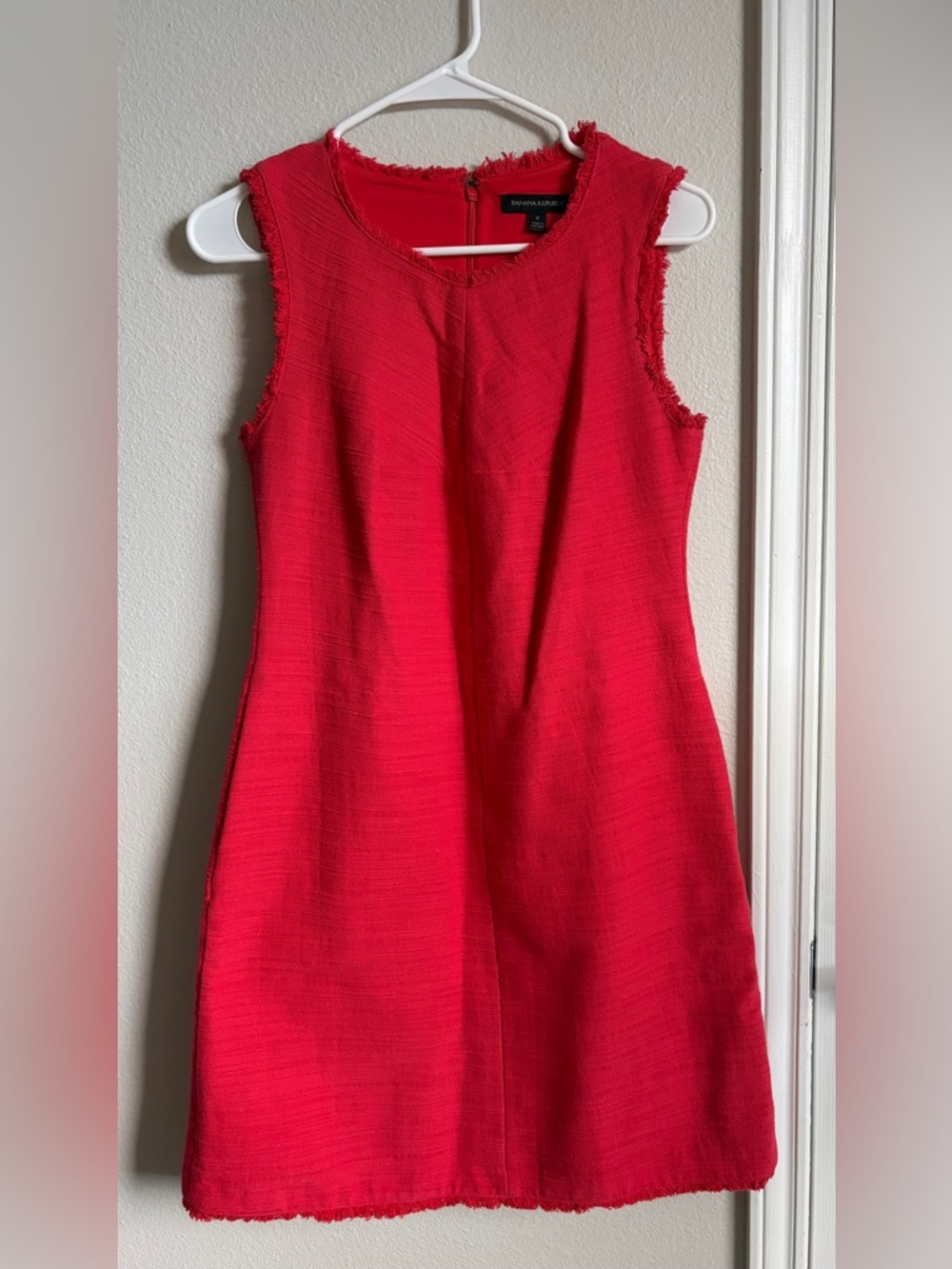Banana Republic Red Sleeveless Frayed-Trim Mini Dress